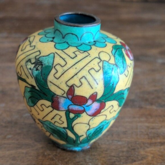 Vintage Real Glass Cloisonne Floral Vase Chinese Antiques - Picture 4 of 11